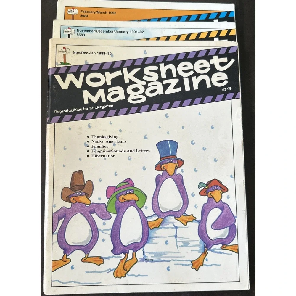 Vintage Worksheet Magazine Reproducible For Kindergarten Lot of 3 1988, 1991, 92
